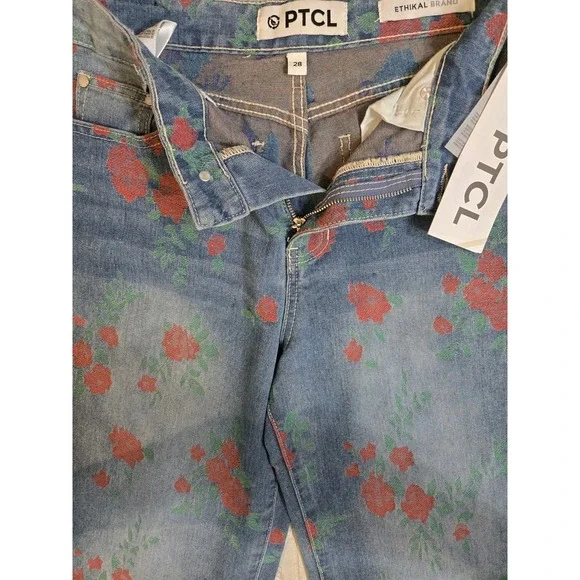 PTCL Floral Jacquard Straight Leg Jeans Size 28 NWT - Picture 7 of 9